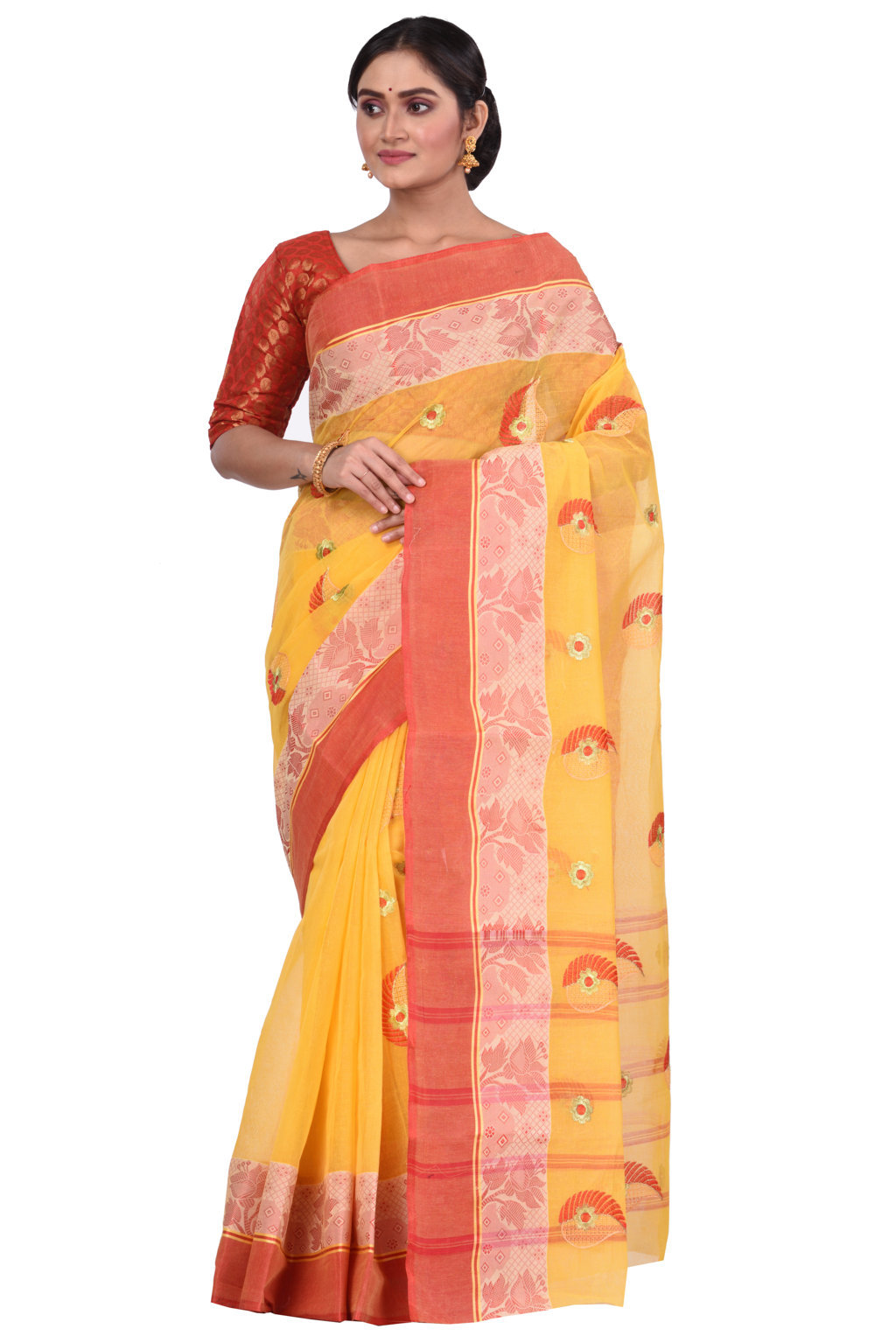 Yellow Pure Cotton Shanko_Embro Tant Embroidery (665)